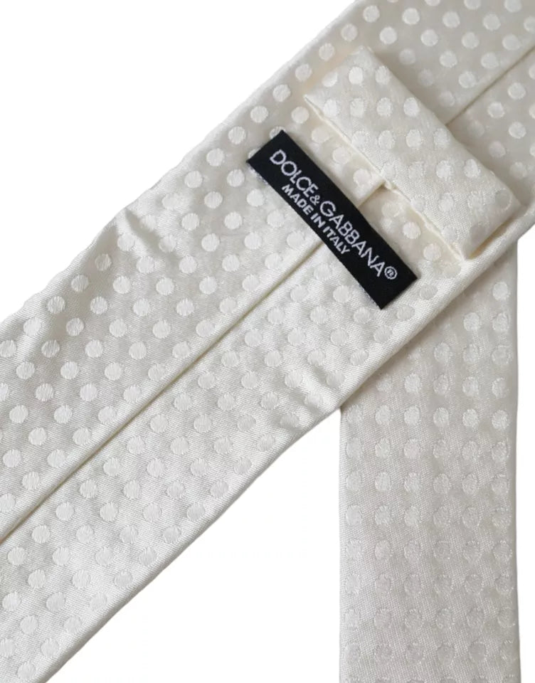 New Dolce & Gabbana White Dotted Silk Classic Adjustable Men Tie