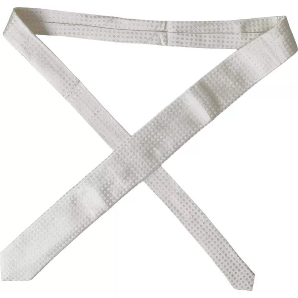 New Dolce & Gabbana White Dotted Silk Classic Adjustable Men Tie