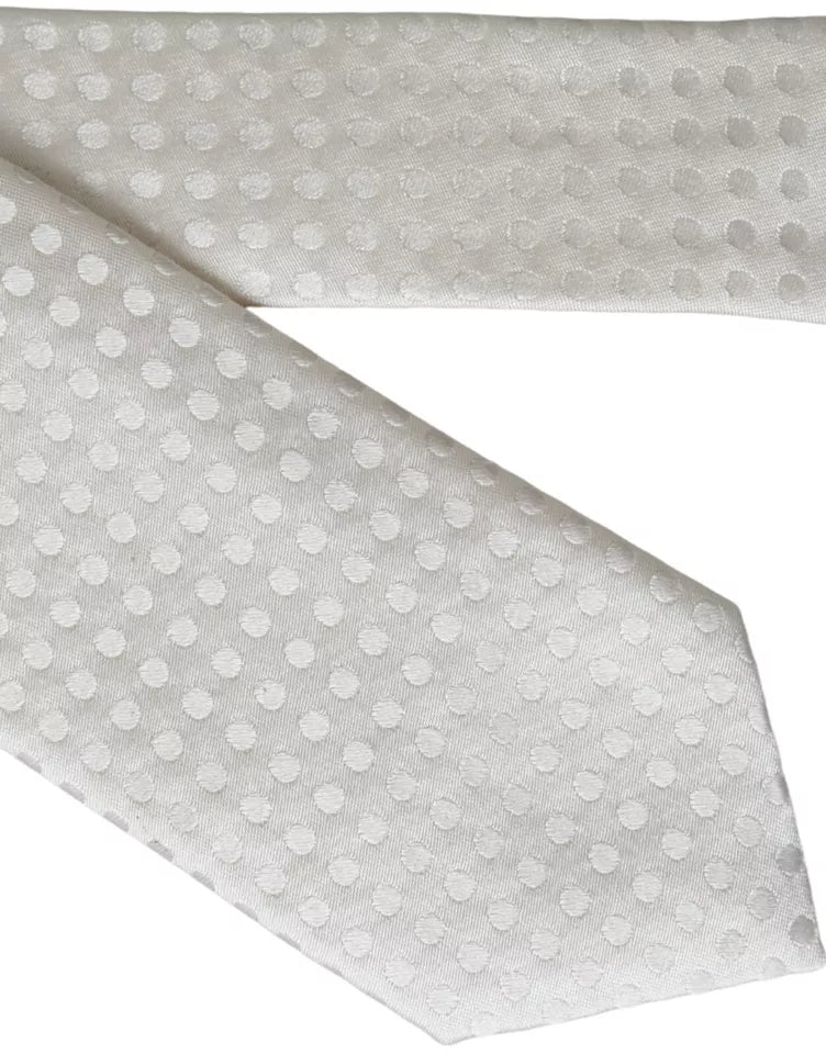 New Dolce & Gabbana White Dotted Silk Classic Adjustable Men Tie