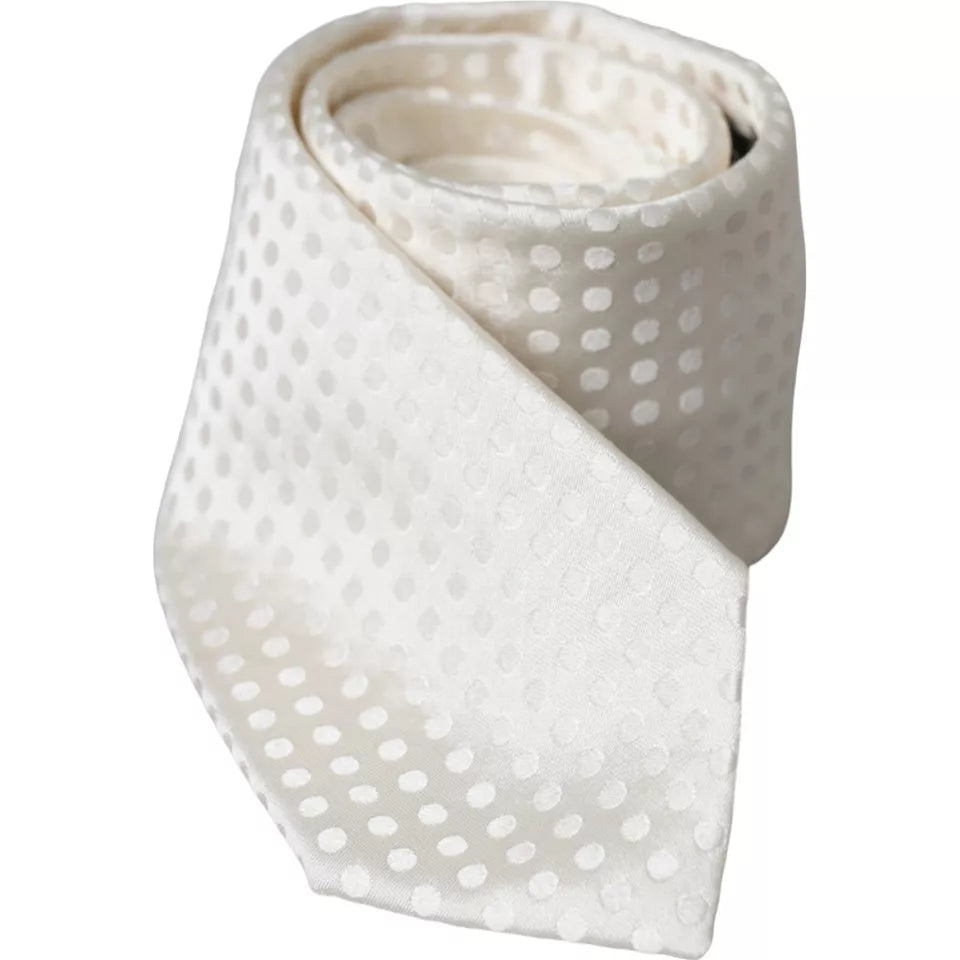 New Dolce & Gabbana White Dotted Silk Classic Adjustable Men Tie