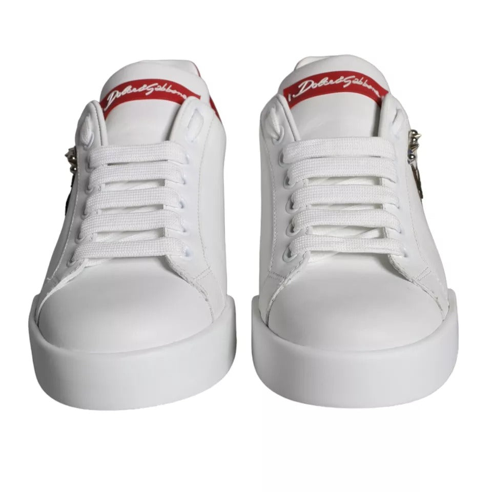 New Dolce & Gabbana White Patch Calfskin Nappa Portofino Sneakers Shoes