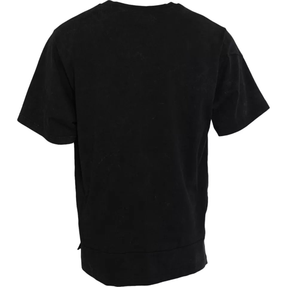 New Dolce & Gabbana Black Graphic Print Cotton Crew Neck T-shirt
