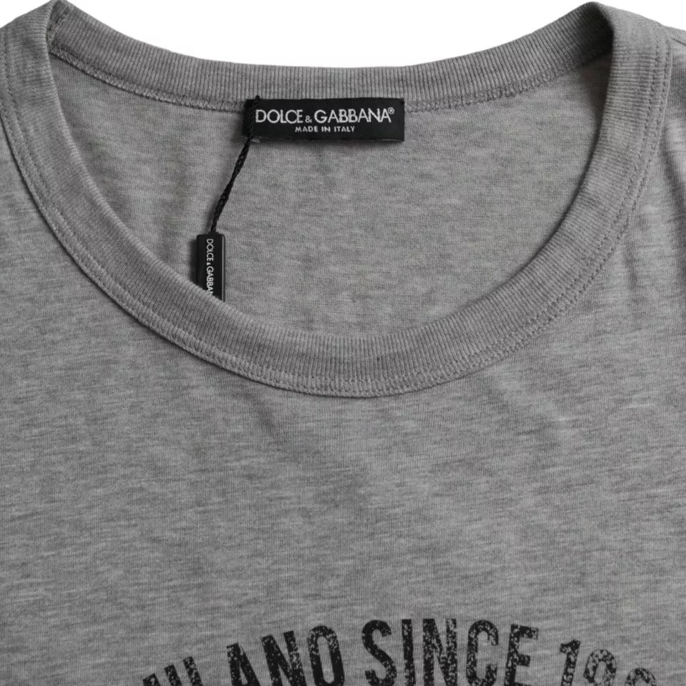 New Dolce & Gabbana Gray Graphic Print Cotton Round Neck T-shirt