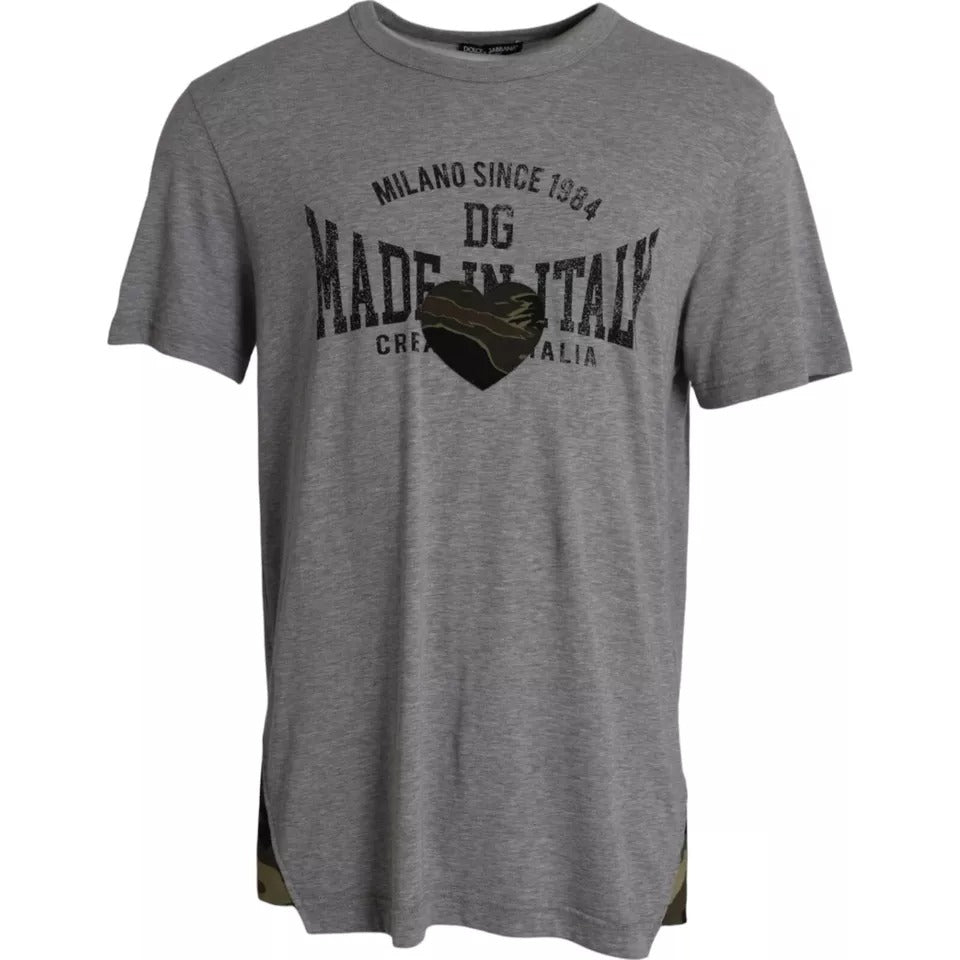 New Dolce & Gabbana Gray Graphic Print Cotton Round Neck T-shirt