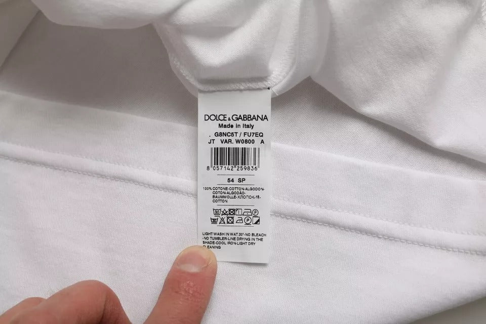 New Dolce & Gabbana White Cotton Round Neck Short Sleeve T-shirt