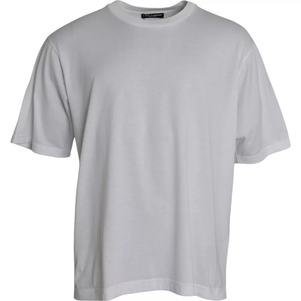 New Dolce & Gabbana White Cotton Round Neck Short Sleeve T-shirt