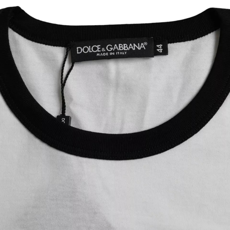 New Dolce & Gabbana Black White Jazz Print Cotton Short Sleeves T-shirt