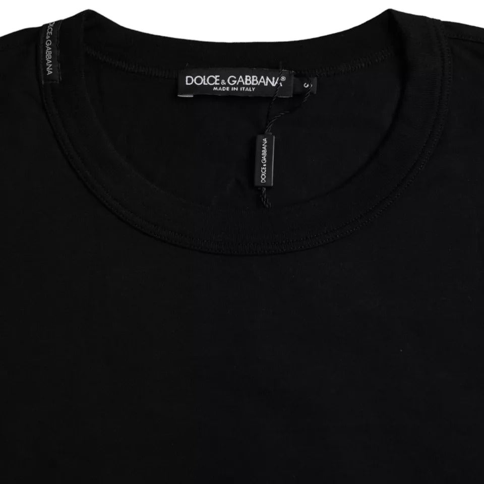 Dolce & Gabbana Black Logo Emsed Cotton Crew Neck T-shirt