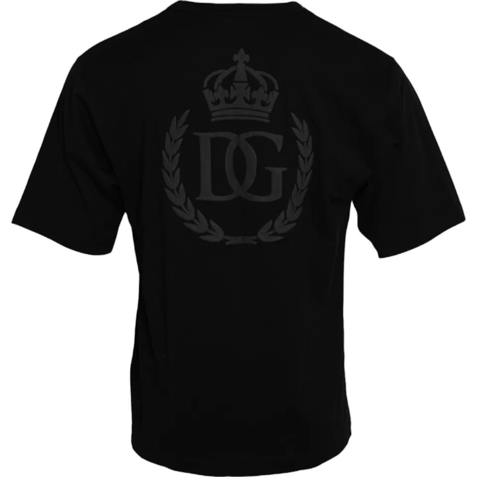 Dolce & Gabbana Black Logo Emsed Cotton Crew Neck T-shirt