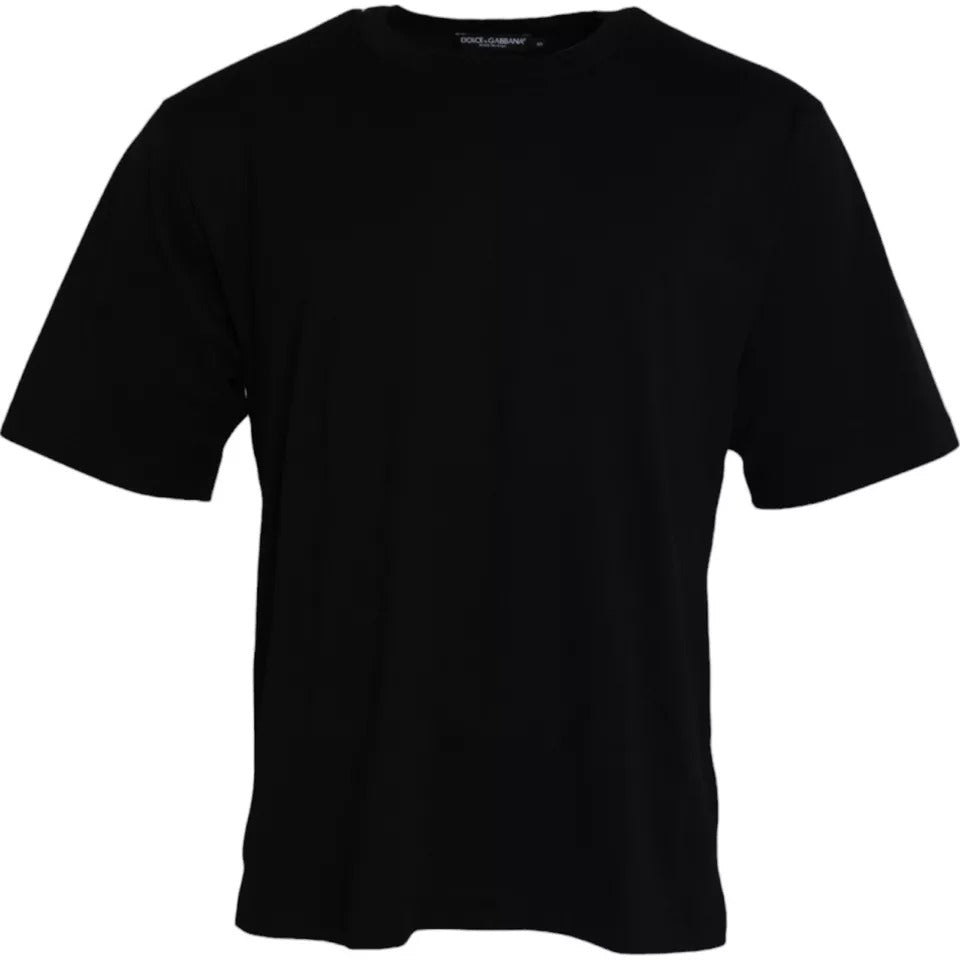 Dolce & Gabbana Black Logo Emsed Cotton Crew Neck T-shirt