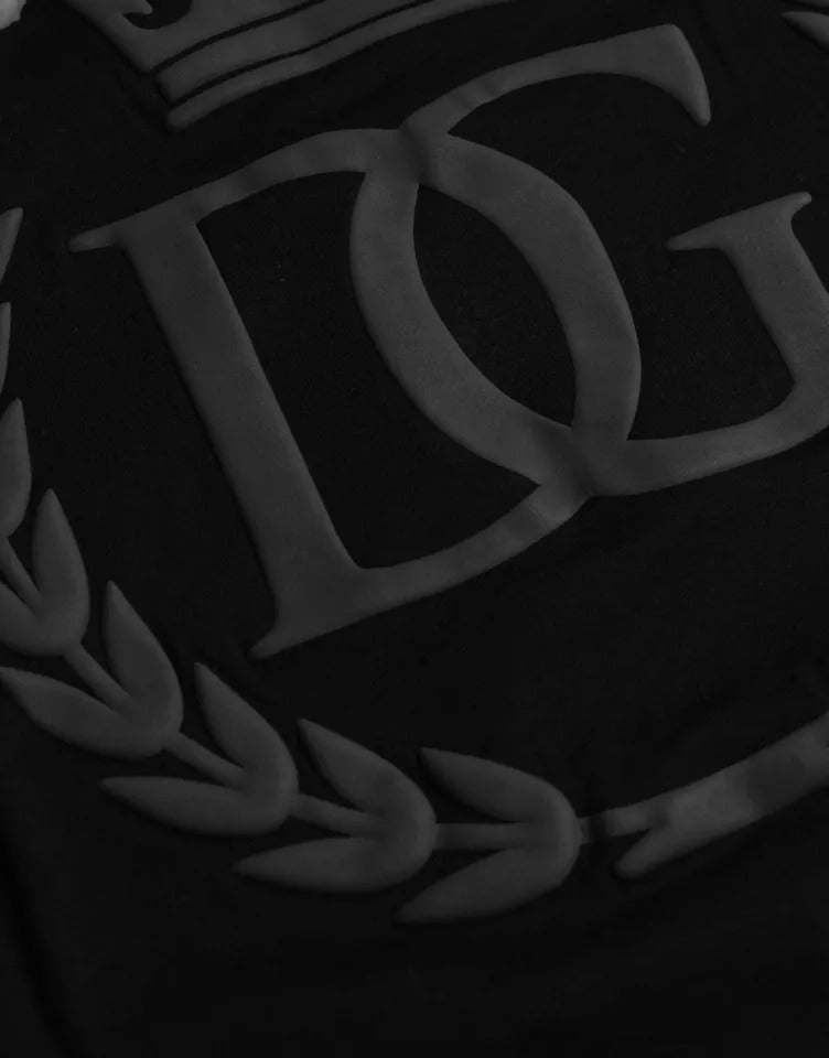 Dolce & Gabbana Black Logo Emsed Cotton Crew Neck T-shirt