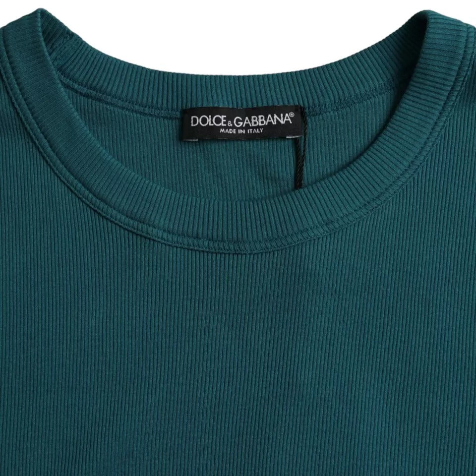 New Dolce & Gabbana Blue Green Cotton Round Neck Short Sleeves T-shirt