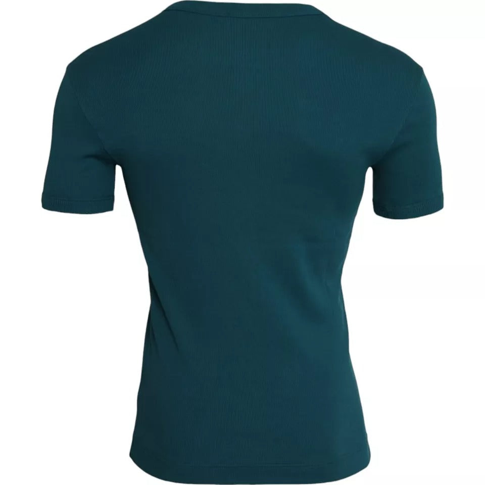 New Dolce & Gabbana Blue Green Cotton Round Neck Short Sleeves T-shirt
