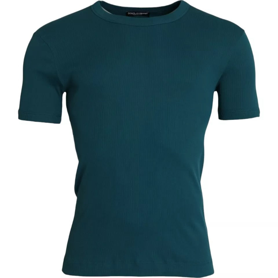 New Dolce & Gabbana Blue Green Cotton Round Neck Short Sleeves T-shirt
