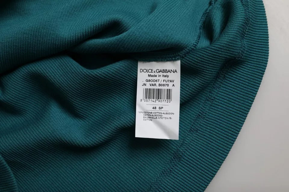 New Dolce & Gabbana Blue Green Cotton Round Neck Short Sleeves T-shirt