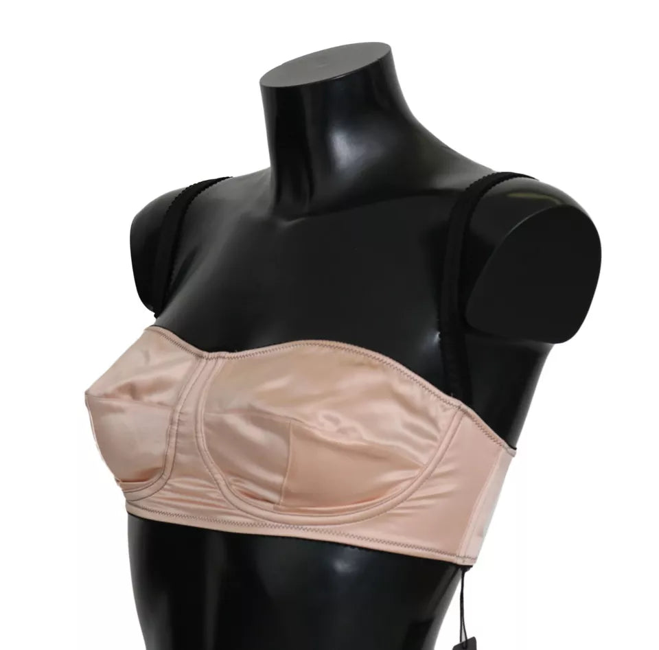 New Dolce & Gabbana Black Straps Pink Balconcino Bra
