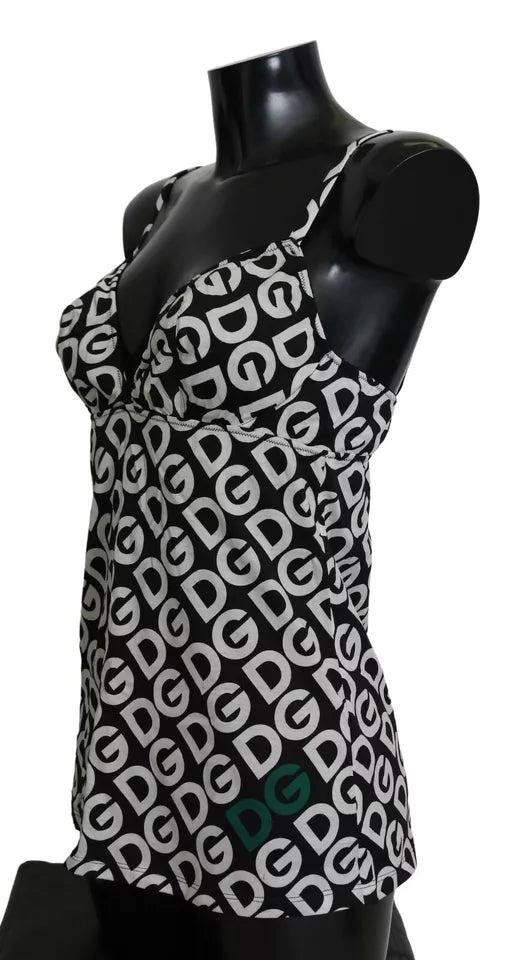 New Dolce & Gabbana Black DG Mania Print Sleeveless Swimwear
