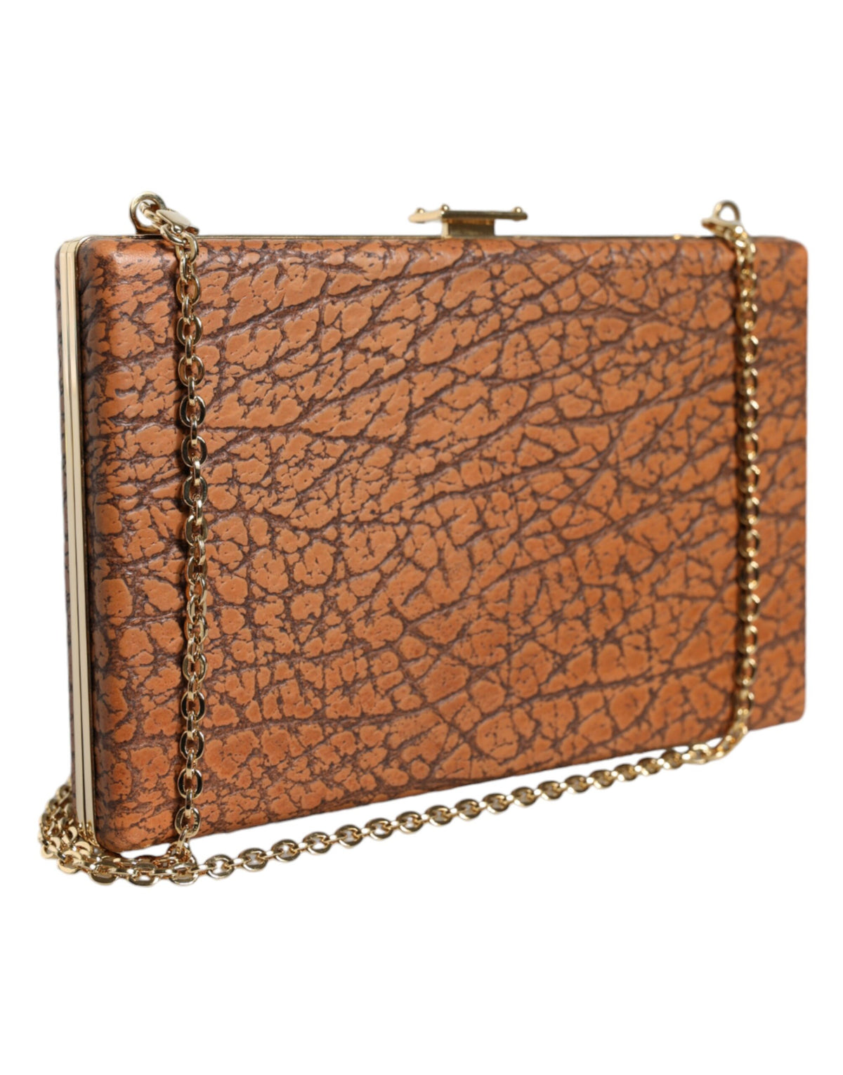 Dolce & Gabbana Brown Leather Gold Frame Clutch Mini Crossbody Bag, new with tags – image 3 of 8