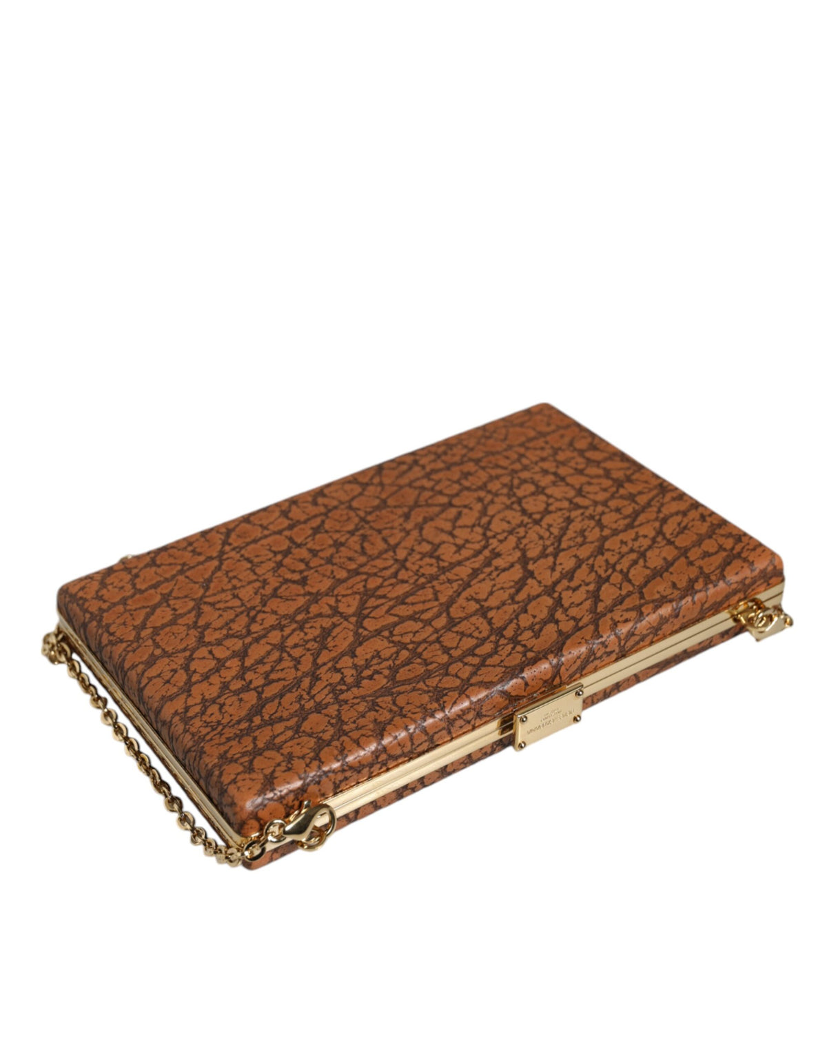 Dolce & Gabbana Brown Leather Gold Frame Clutch Mini Crossbody Bag, new with tags – image 6 of 8