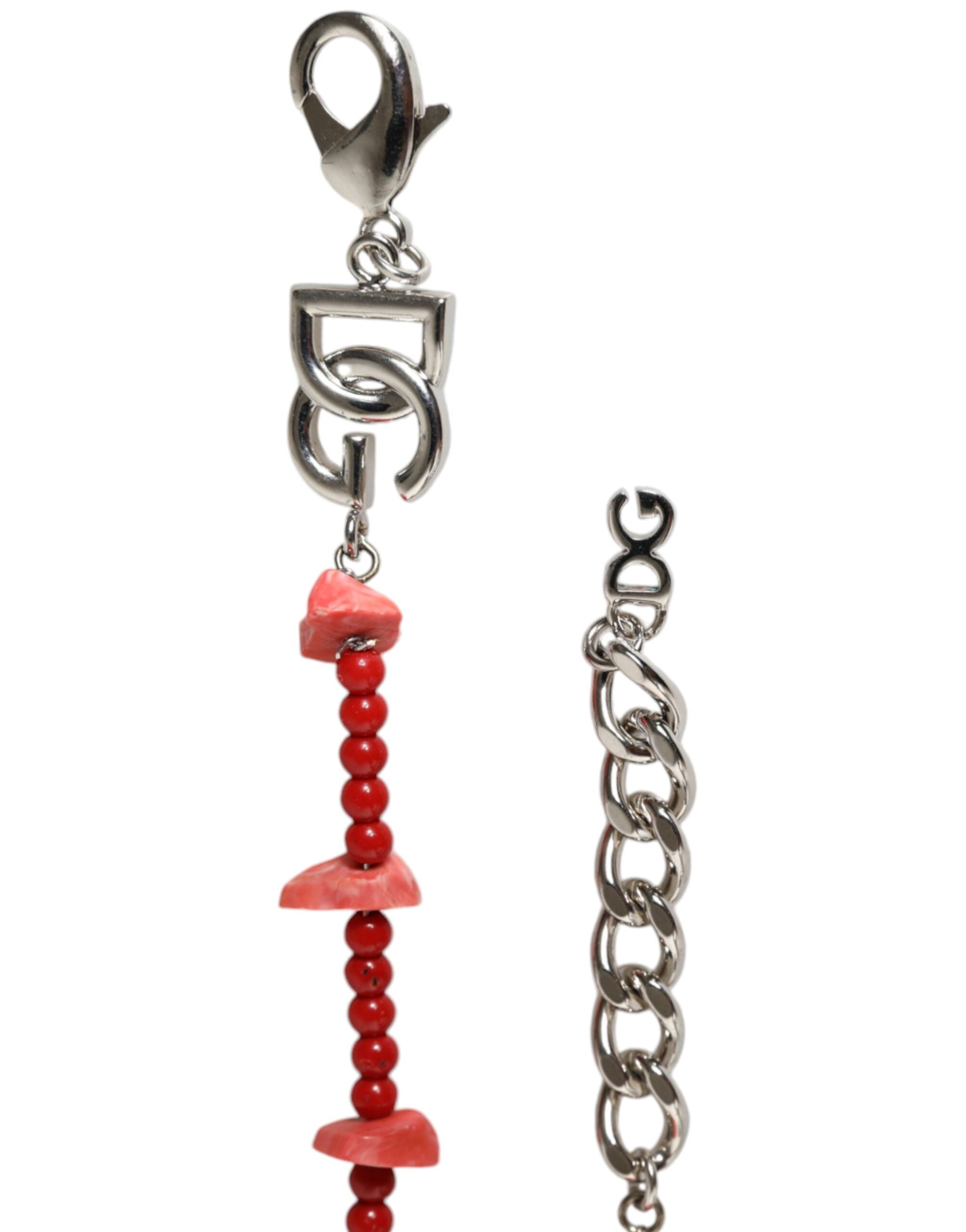 New Dolce & Gabbana Silver Tone Beaded Resin DG Logo Chain Bracelet