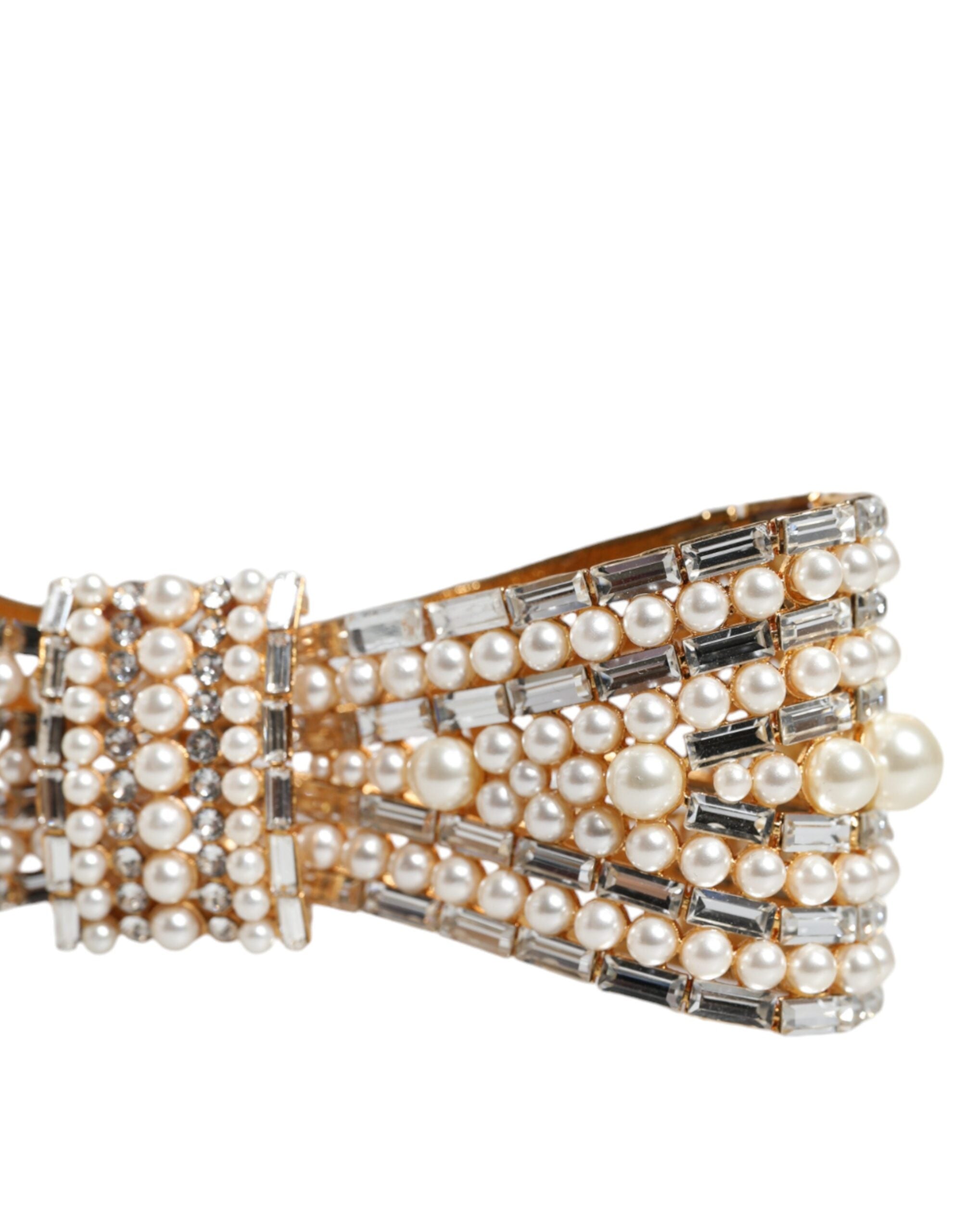 New Dolce & Gabbana Gold Tone Bow Crystal FauxPearl Embellished Brooch