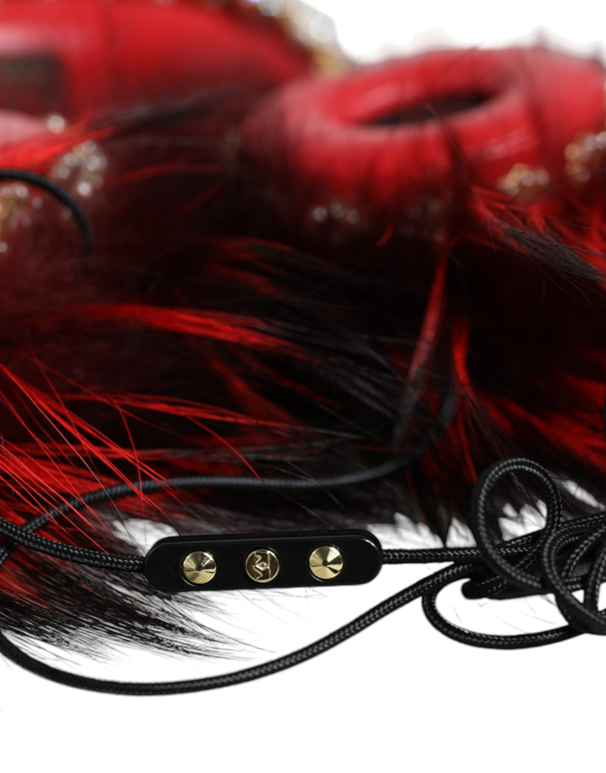 Dolce & Gabbana Red Gold Crystal Fur Headset Audio AUX Headphones