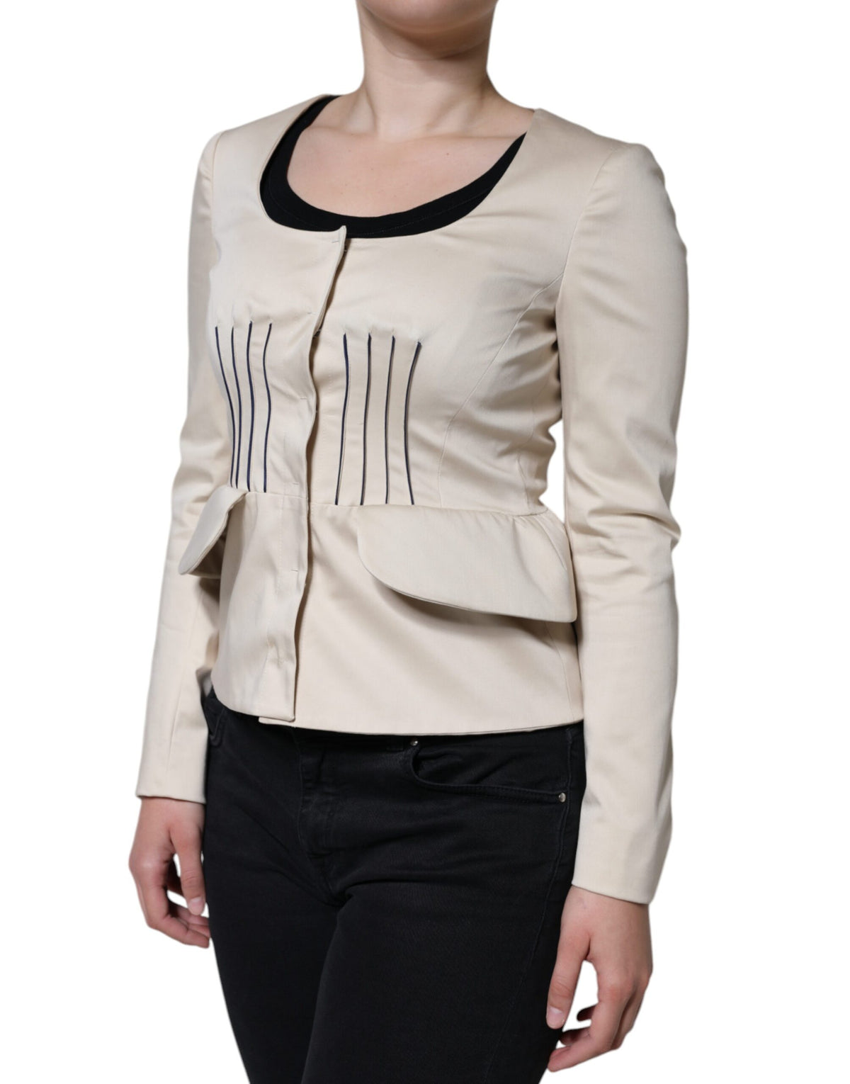 Red Valentino Beige Cotton Long Sleeves Round Neck Blazer Jacket