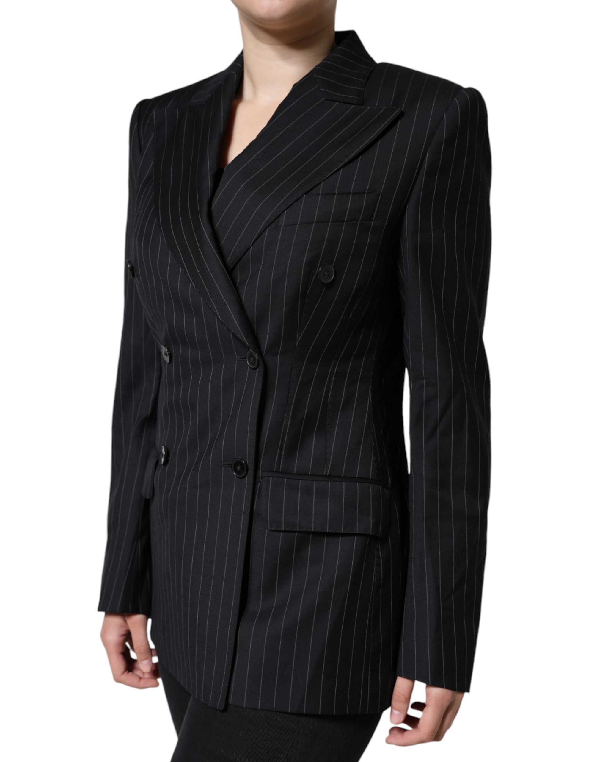 Dolce & Gabbana Dark Gray Striped Double Breasted Coat Jacket