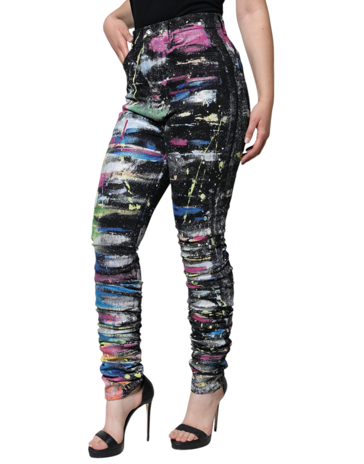 New Dolce & Gabbana Multicolor Splatter Paint Cotton Skinny Denim Jeans