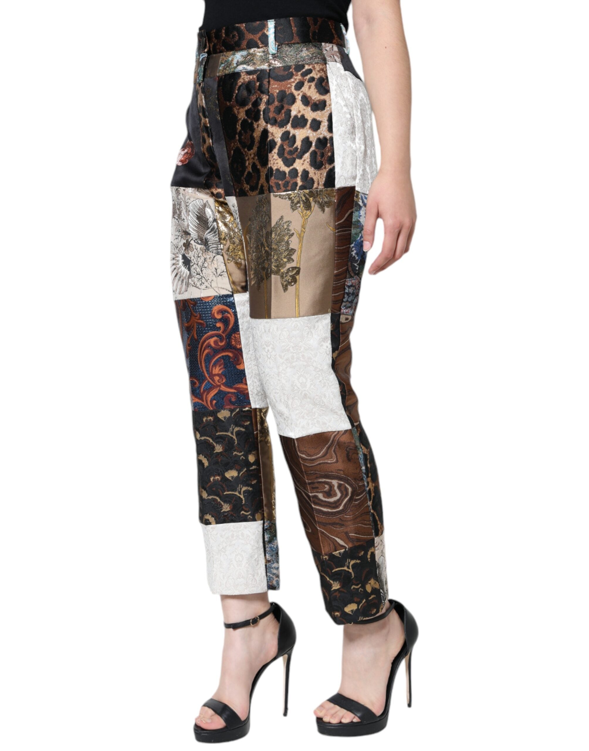 New Dolce & Gabbana Multicolor Patchwork Jacquard High Waist Pants