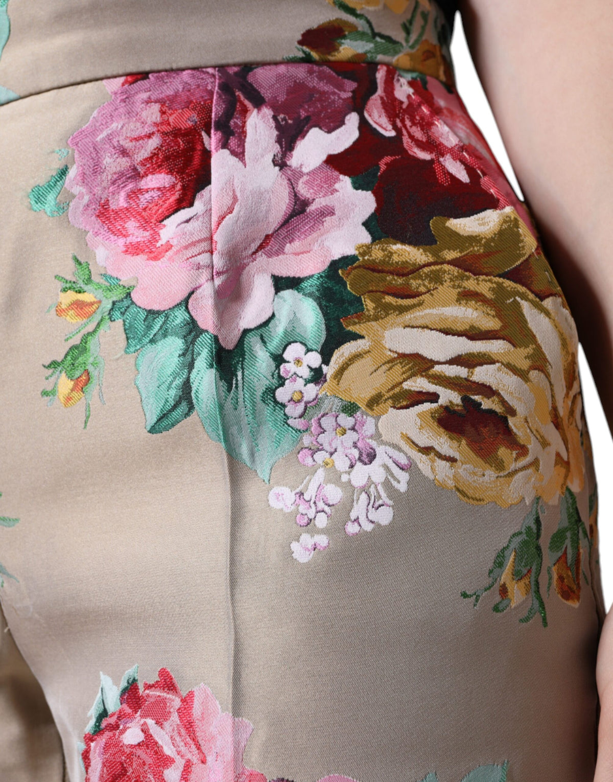 New Dolce & Gabbana Beige Floral Jacquard High Waist Tapered Pants