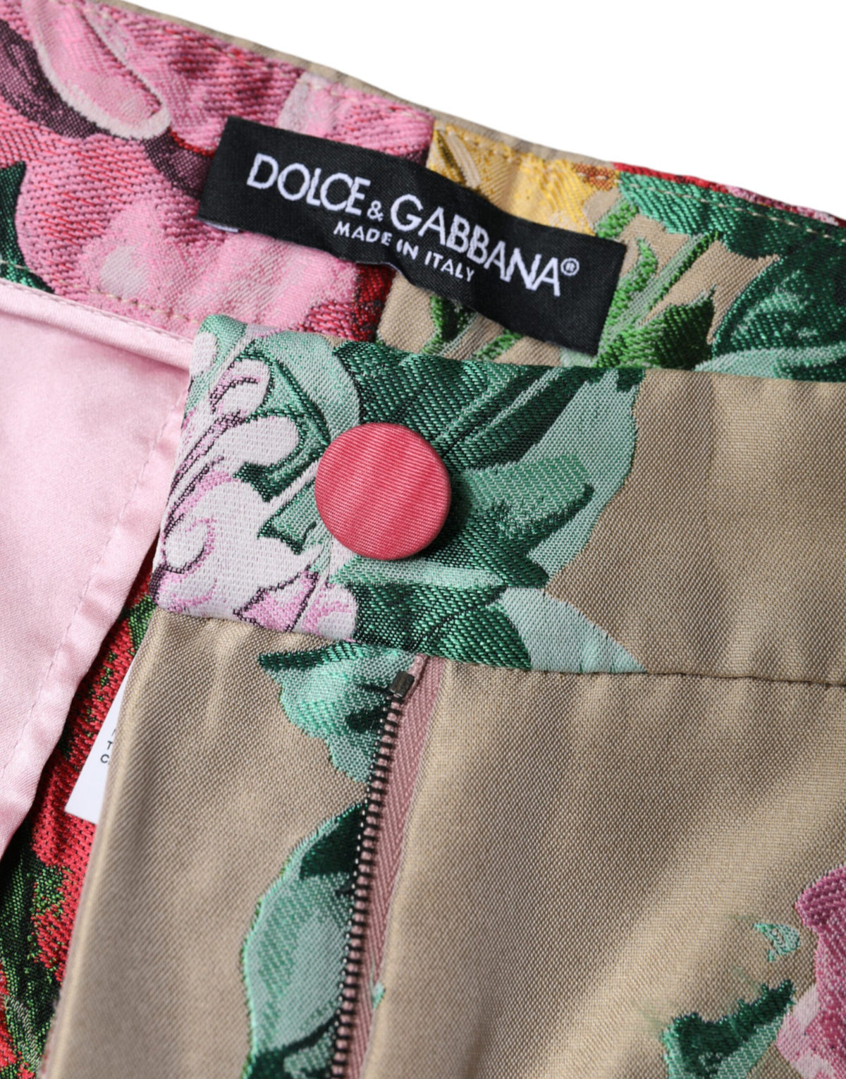 New Dolce & Gabbana Beige Floral Jacquard High Waist Tapered Pants