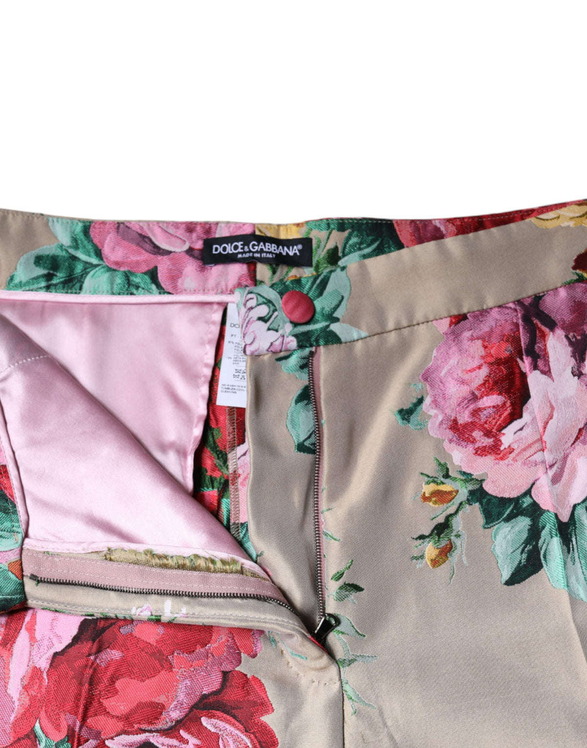 New Dolce & Gabbana Beige Floral Jacquard High Waist Tapered Pants