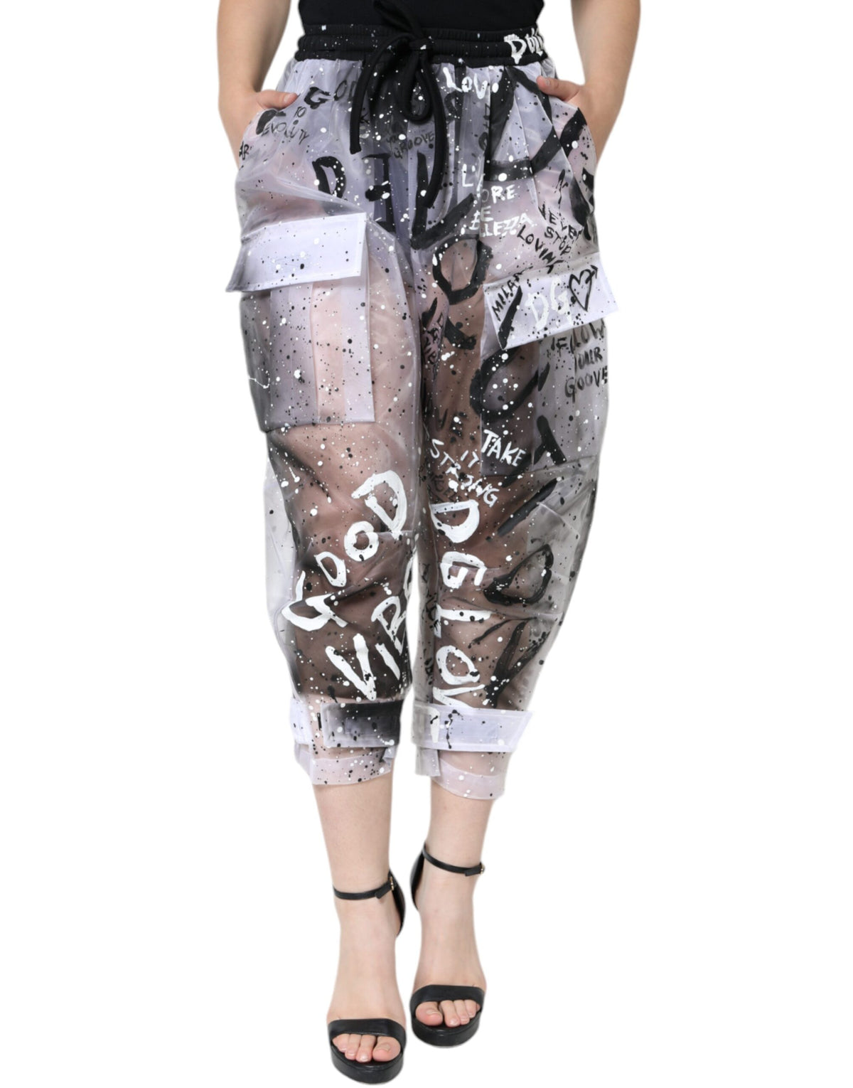 New Dolce & Gabbana White See Through Logo Cropped Cargo Pants