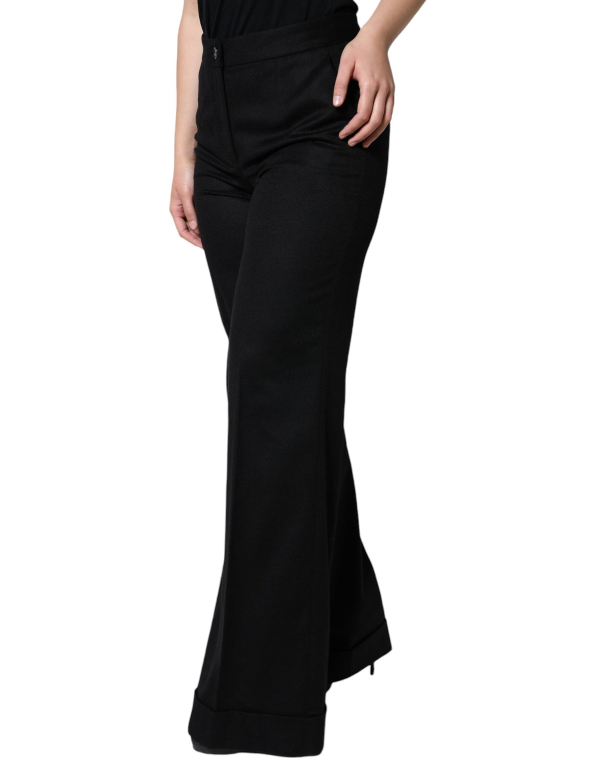 New Dolce & Gabbana Black Cashmere Mid Waist Women Boot Cut Pants