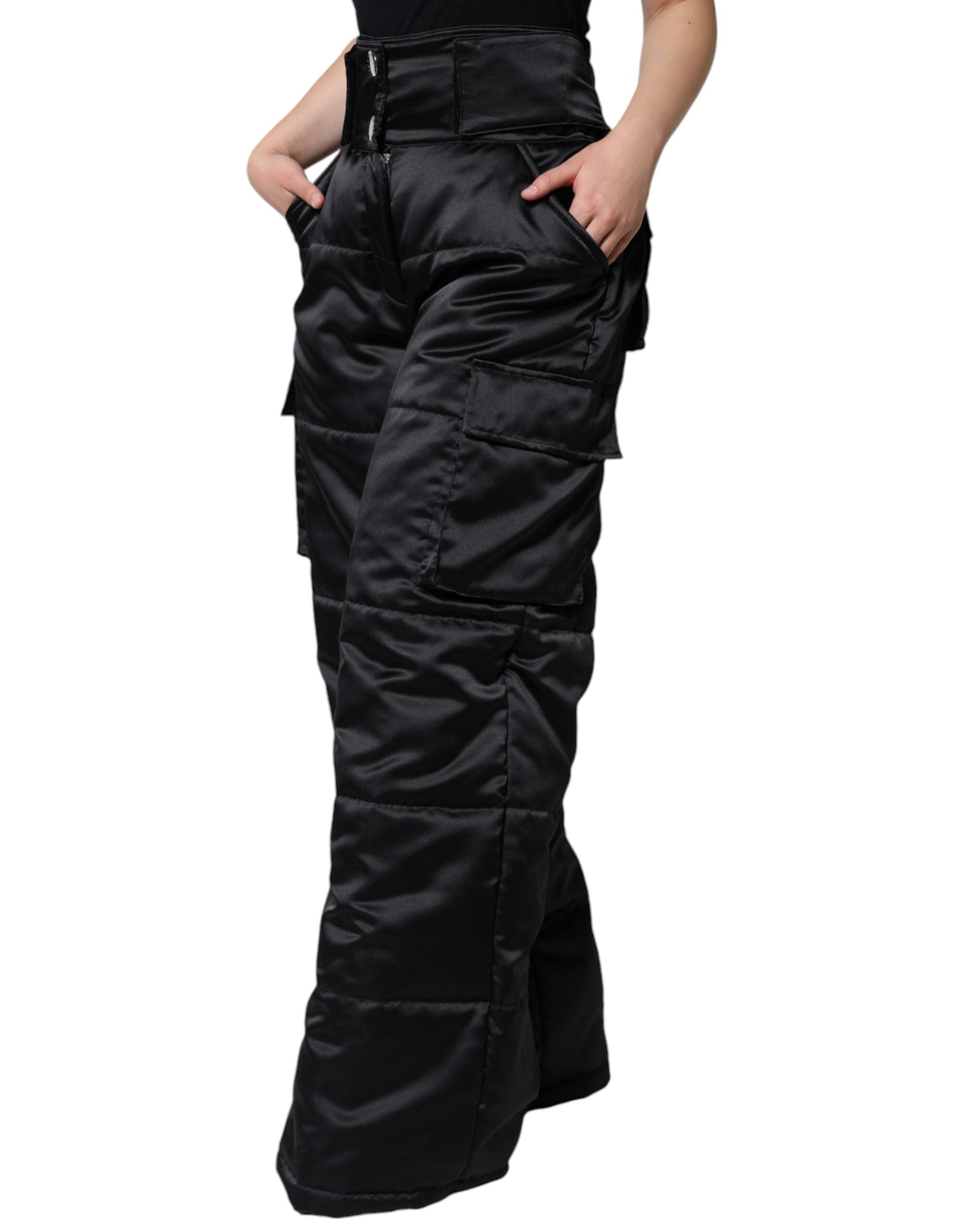 New Dolce & Gabbana Black Quilted High Waist Women Boot Cut Pants