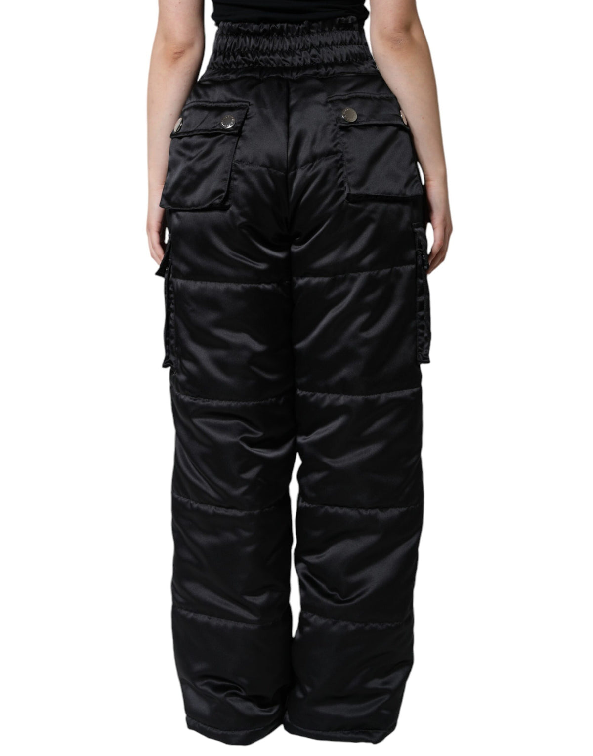 New Dolce & Gabbana Black Quilted High Waist Women Boot Cut Pants