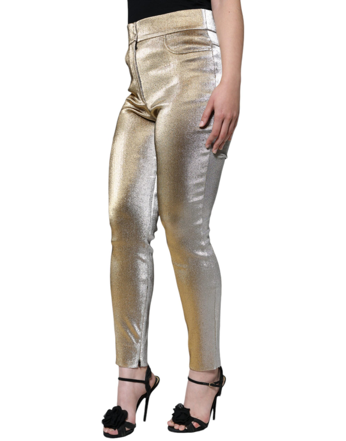 New Dolce & Gabbana Metallic Gold High Waist Skinny Pants