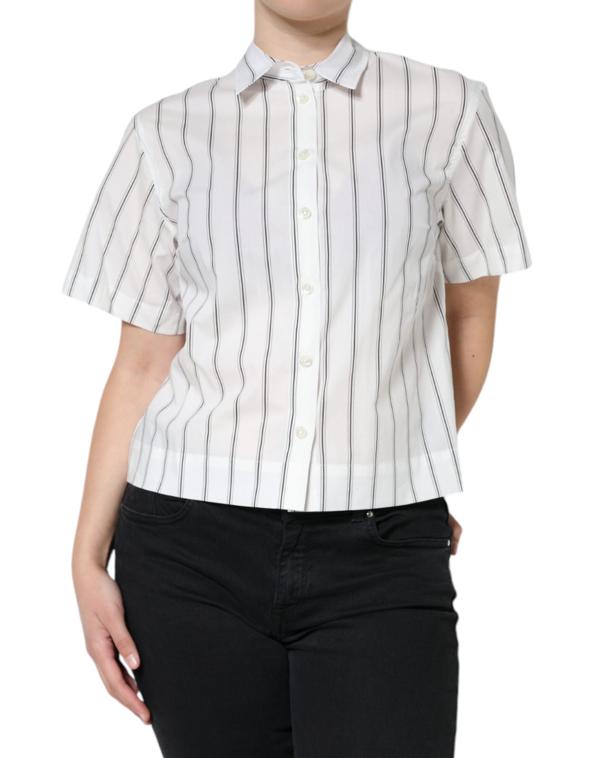 New Dolce & Gabbana White Striped Collared Short Sleeve Polo Top