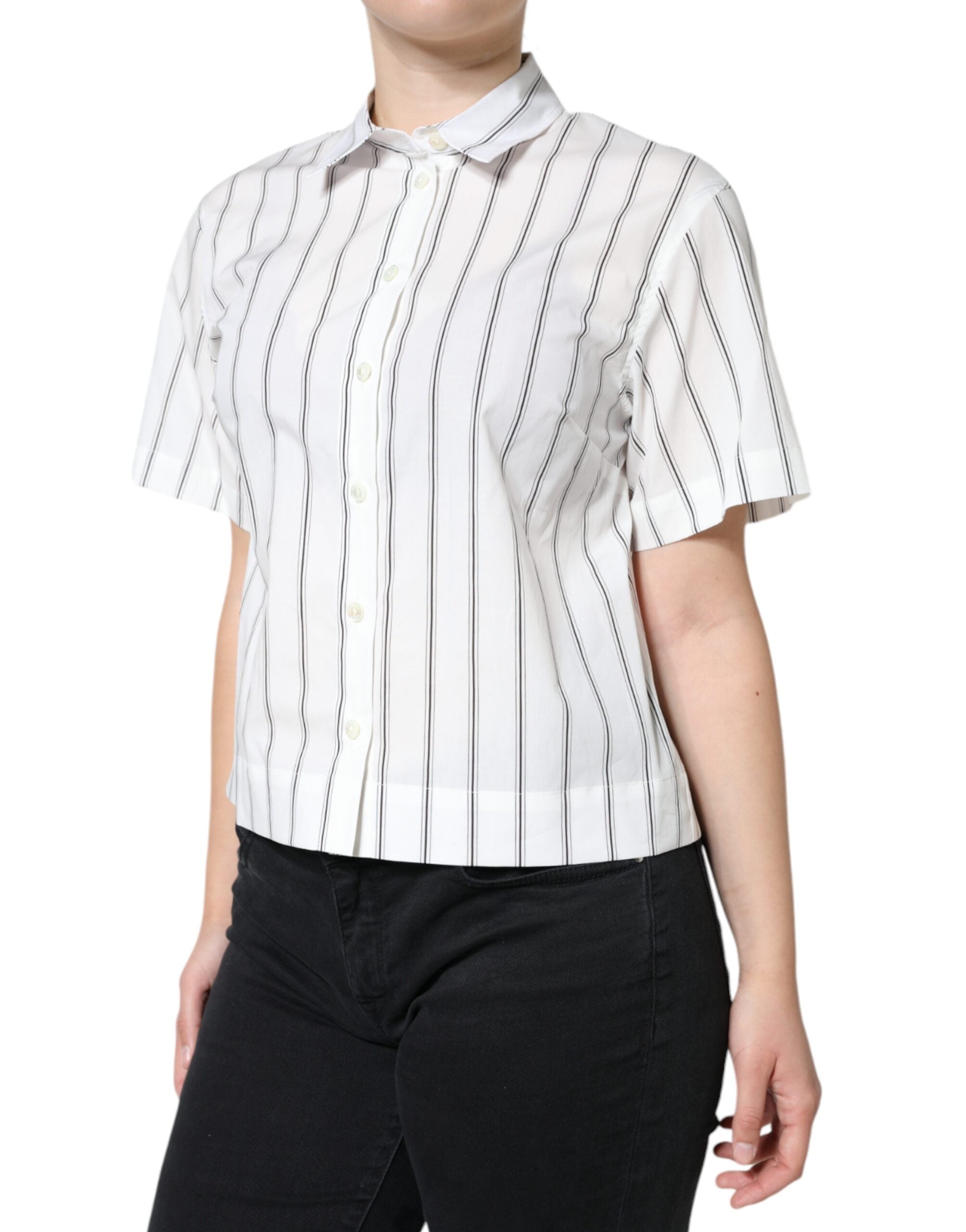 New Dolce & Gabbana White Striped Collared Short Sleeve Polo Top