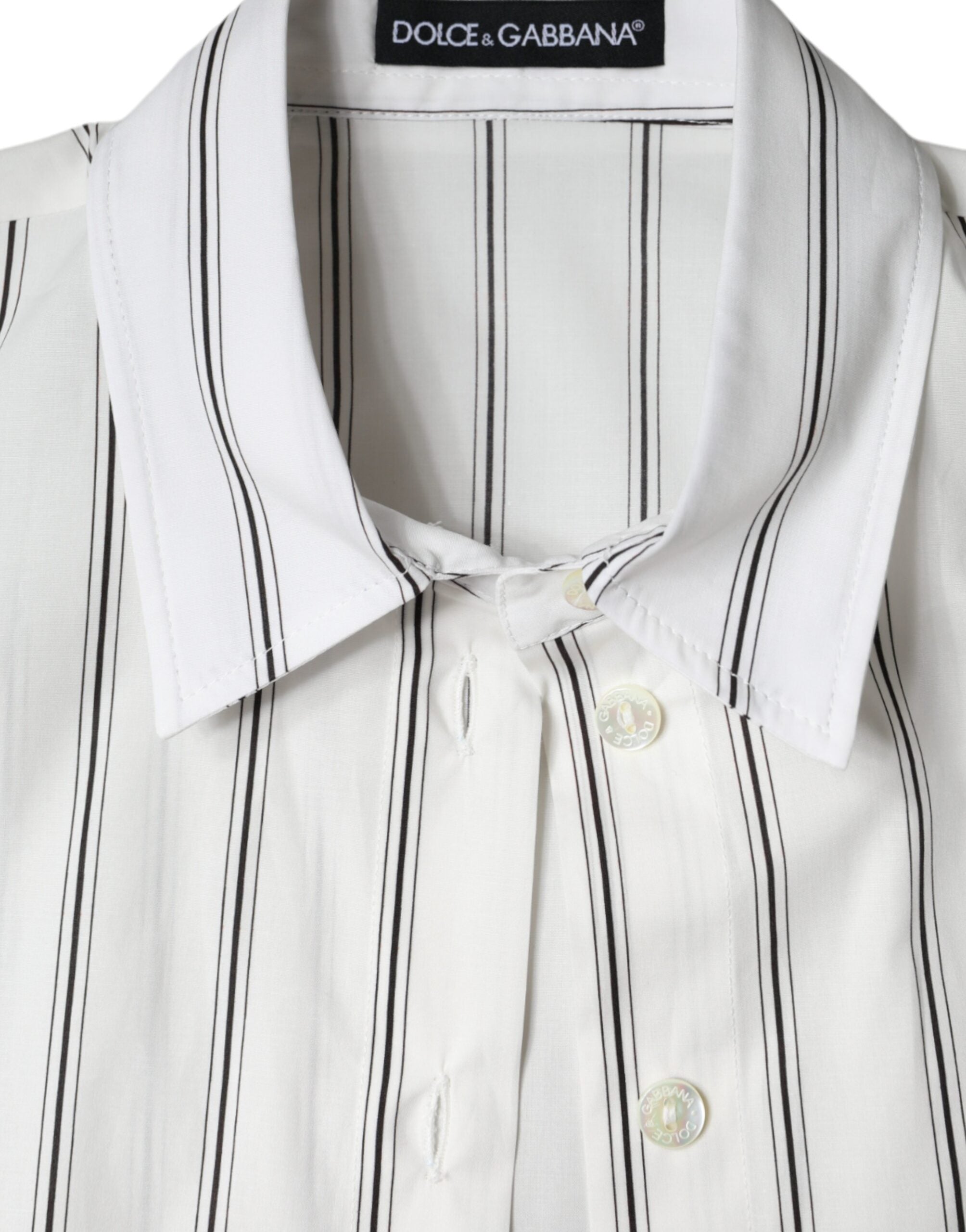 New Dolce & Gabbana White Striped Collared Short Sleeve Polo Top