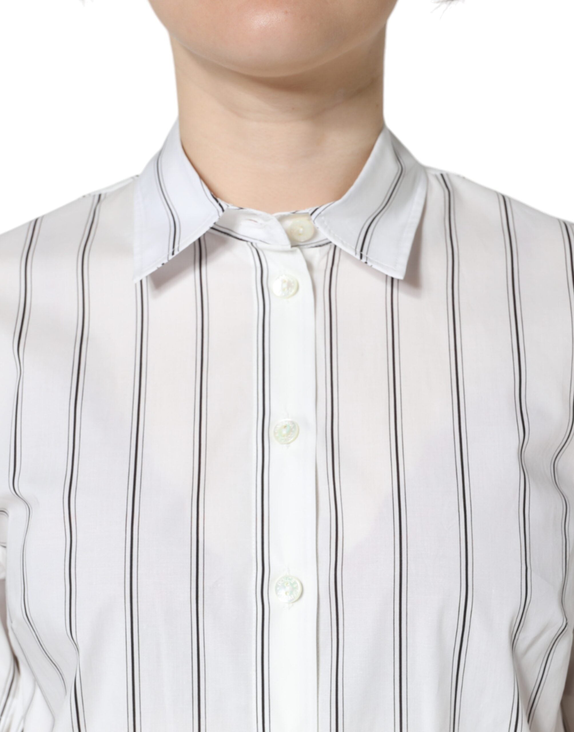 New Dolce & Gabbana White Striped Collared Short Sleeve Polo Top
