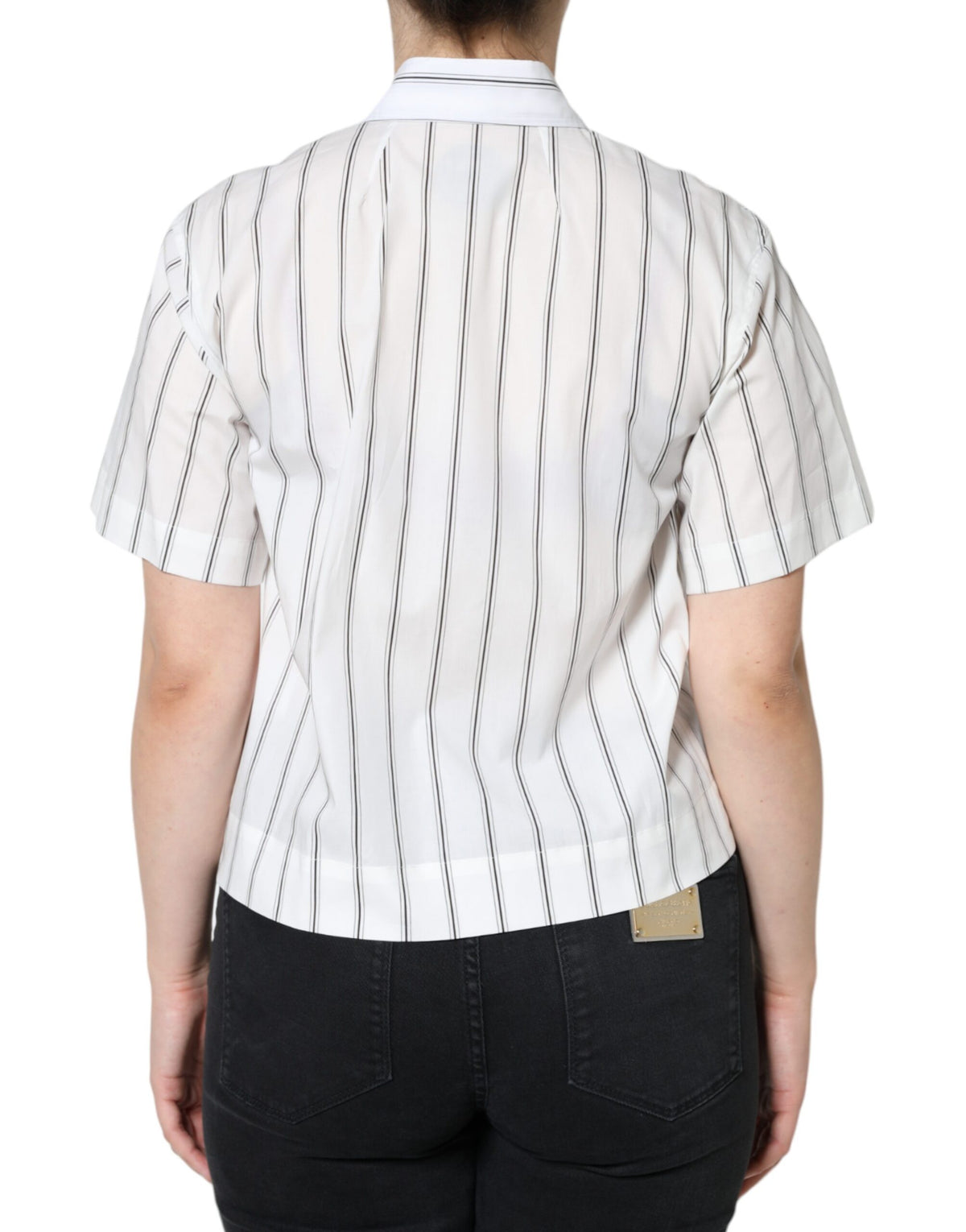 New Dolce & Gabbana White Striped Collared Short Sleeve Polo Top