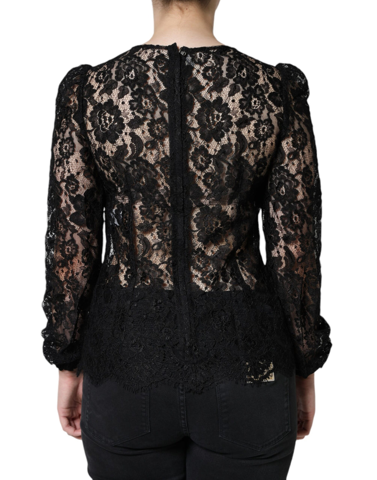 New Dolce & Gabbana Black Floral Lace See Through Long Sleeve Top