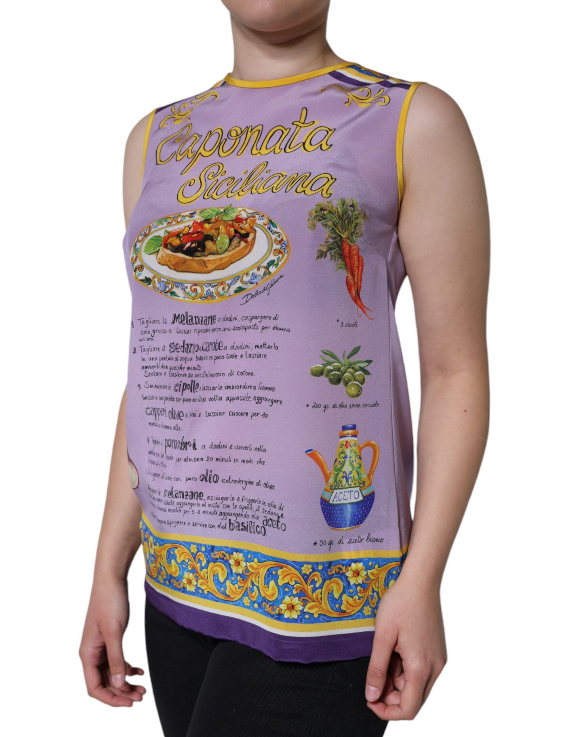 New Dolce & Gabbana Purple Silk Caponata Siciliana Print Tank Top