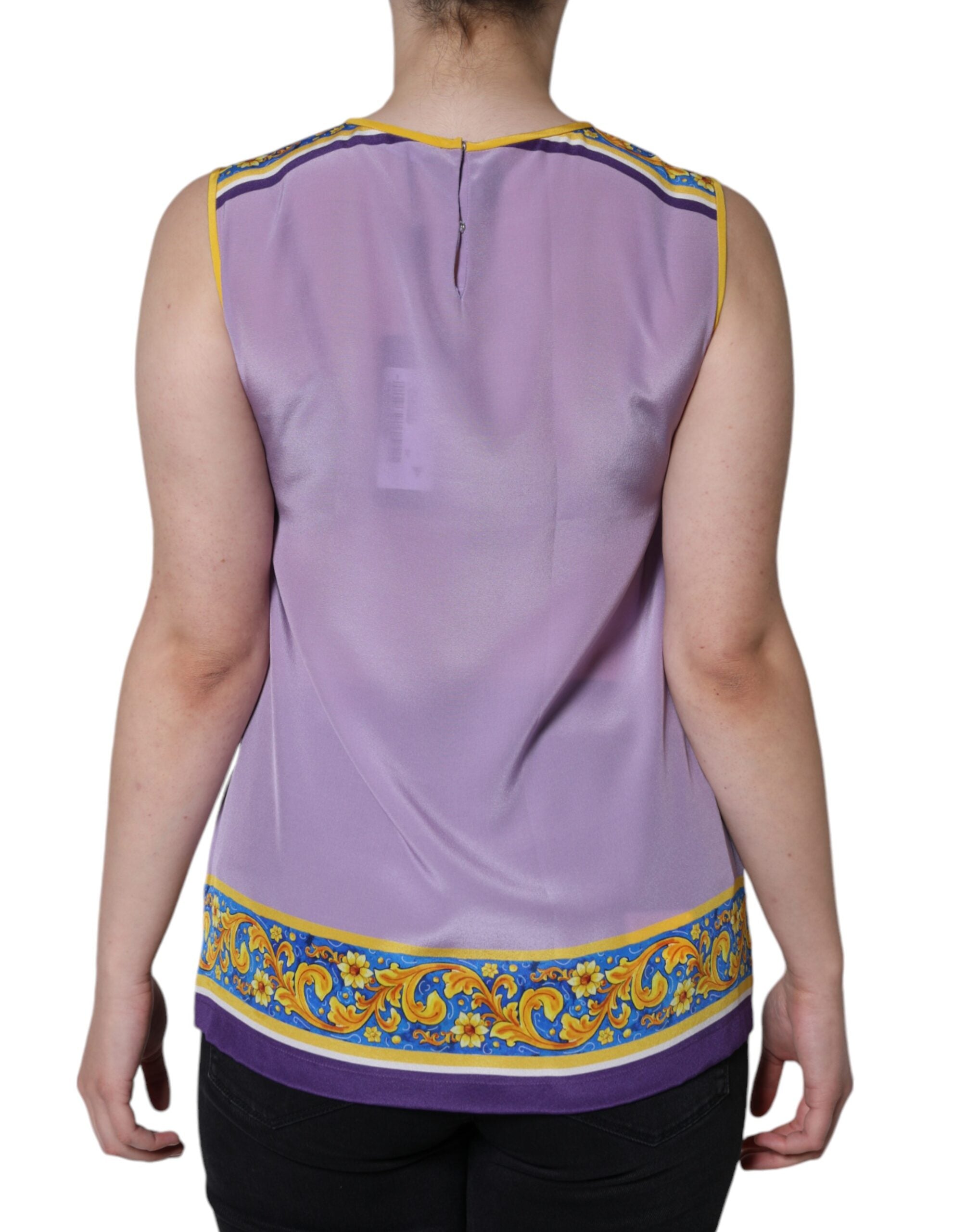 New Dolce & Gabbana Purple Silk Caponata Siciliana Print Tank Top