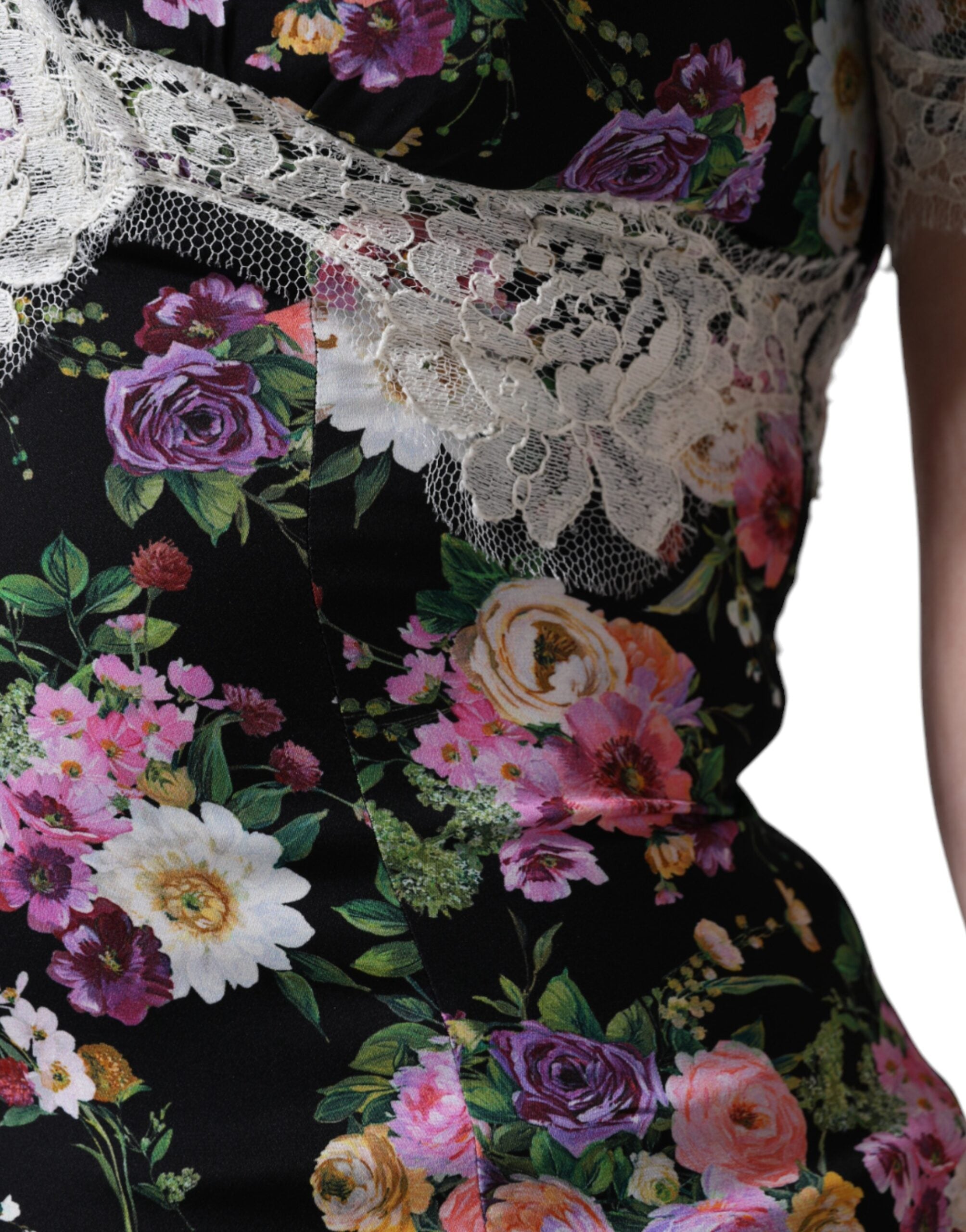 New Dolce & Gabbana Black Floral Lace Short Sleeves Blouse Top