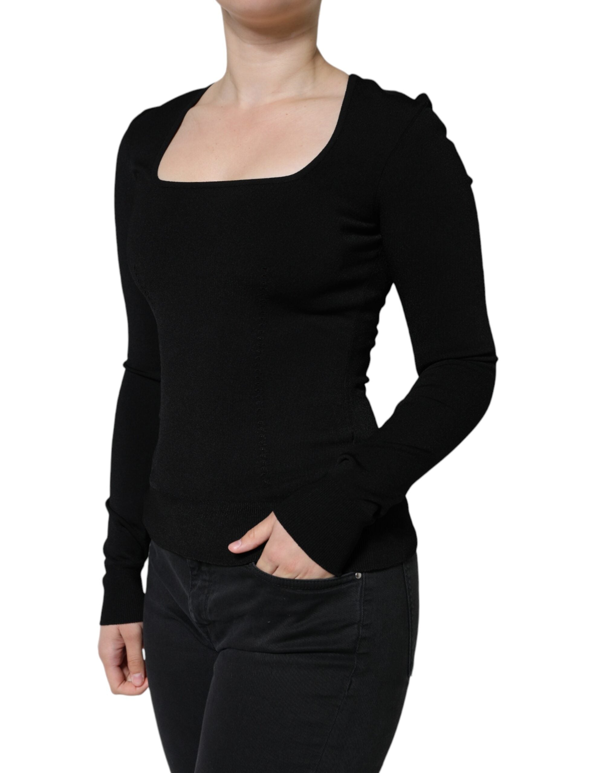 New Dolce & Gabbana Black Long Sleeves Blouse Square Neck Top