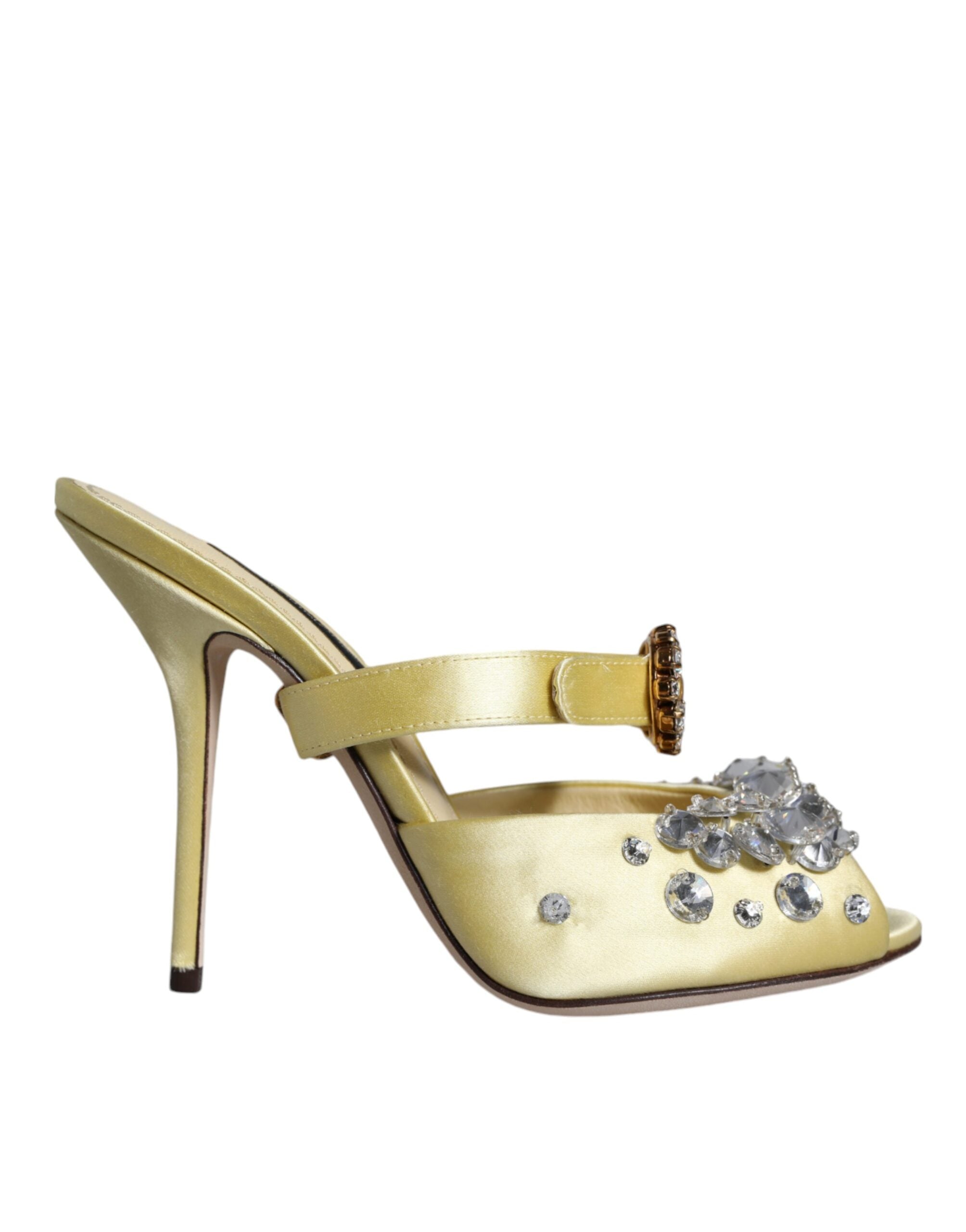 New Dolce & Gabbana Yellow Mary Janes Satin Crystal Sandals Shoes
