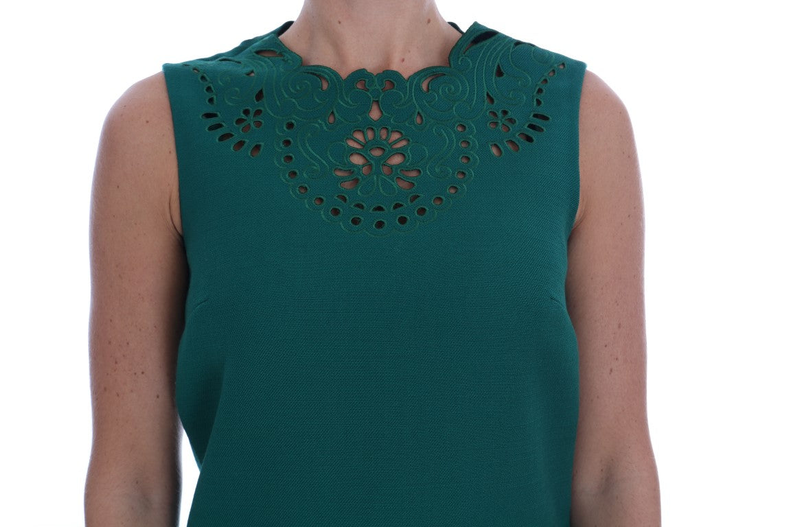 Dolce & Gabbana Green Floral Cutout Silk Wool Dress - PreLoved & Luxe